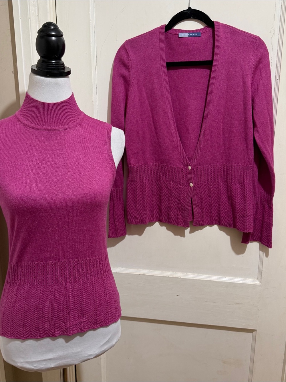 Talbots Bushwacker Fuchsia Sleeveless Mock Neck Sweater with Matching Cardigan